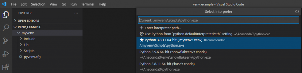 How to work with VS Code and Virtual Environments in Python 2